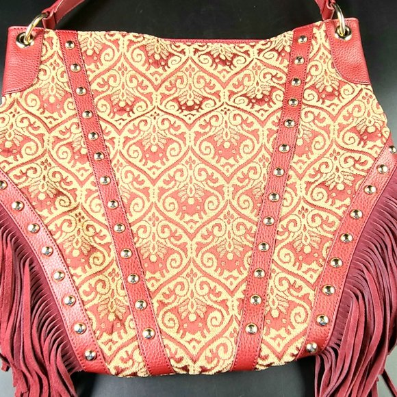 Bags Vintage Original Sharif 1827 Beautiful Red Cloth Leather Fringe Shoulder Bag Poshmark